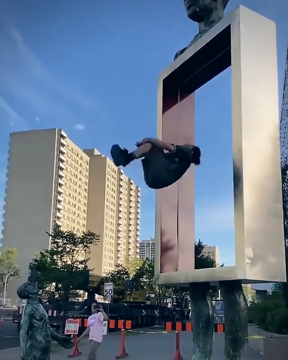 Backflip off a sculpture in Edmonton